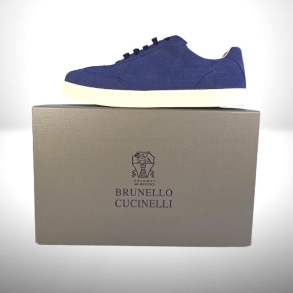 Brunello Cucinelli Navy Blue Perforated Suede Sneakers – EU  display picture 2